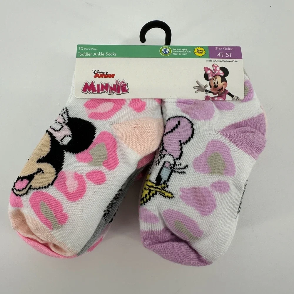 Disney Junior Minnie Mouse Toddler Ankle Socks 10 Pairs Pink White 4T-5T
